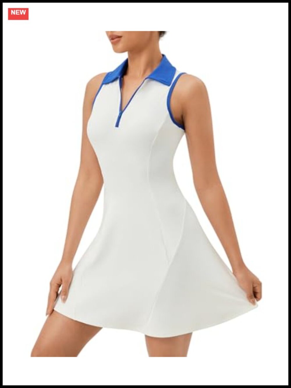 Women's Unlined Zip Front Polo Tennis Dress A-Line Sleeveless